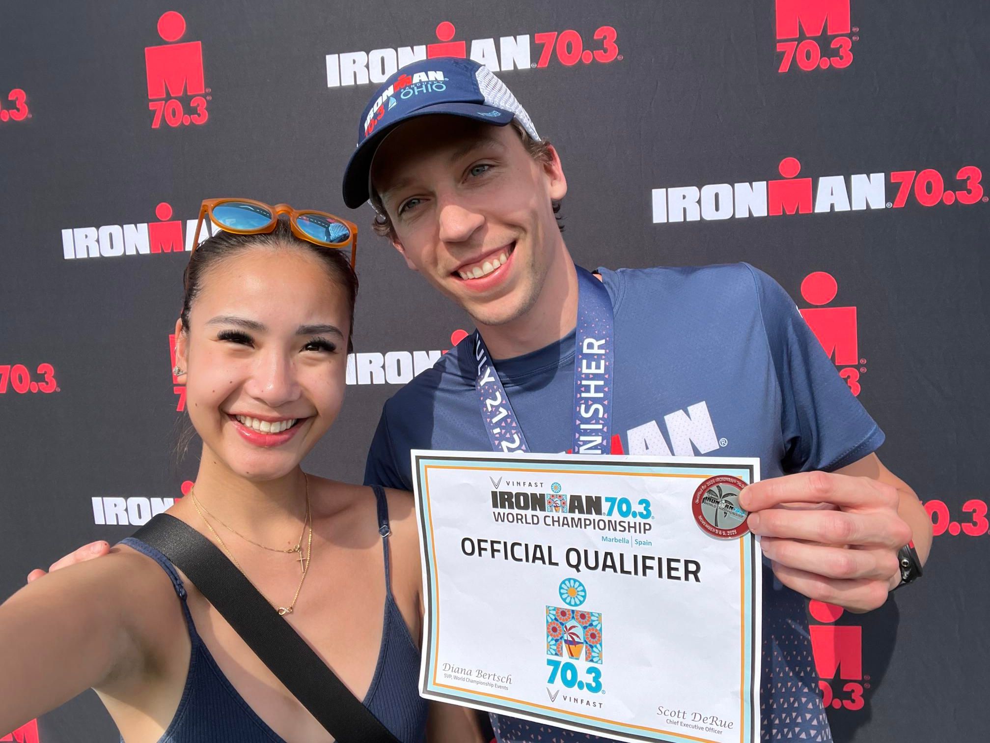 Athlete on podium celebrating success