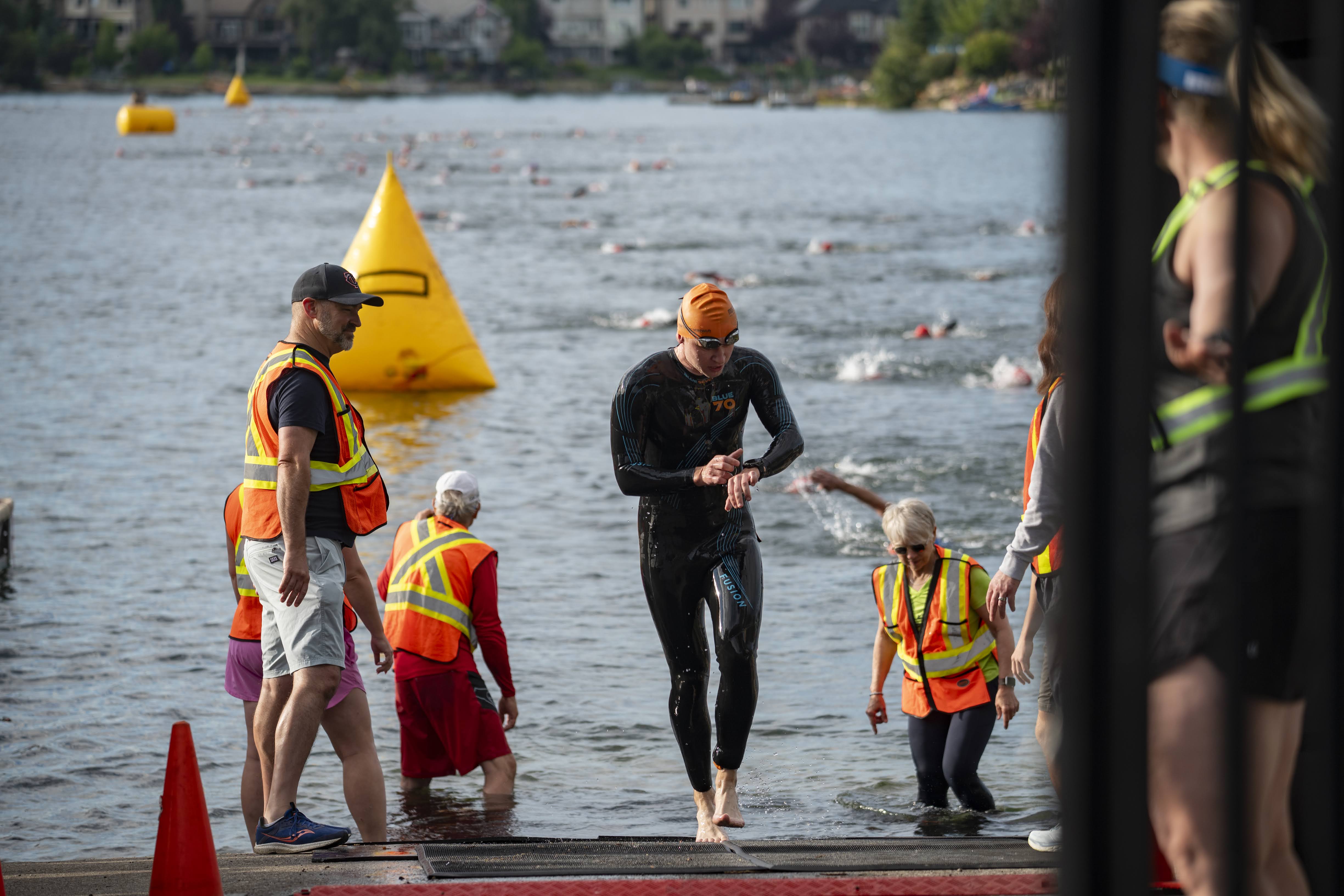 Swimmer out of water
